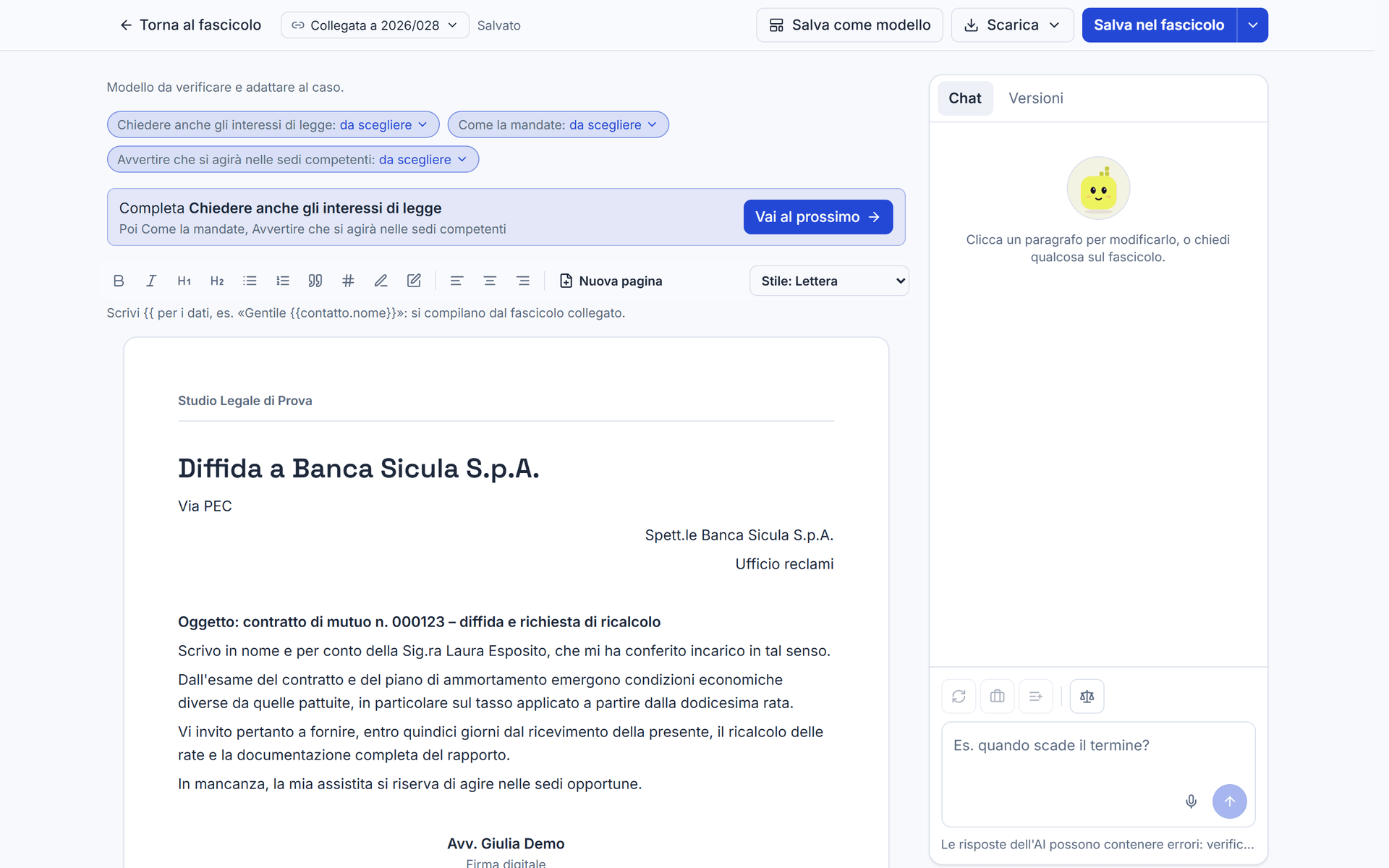 Una pagina in modifica con i fogli A4 al centro e la chat di Gradino a destra